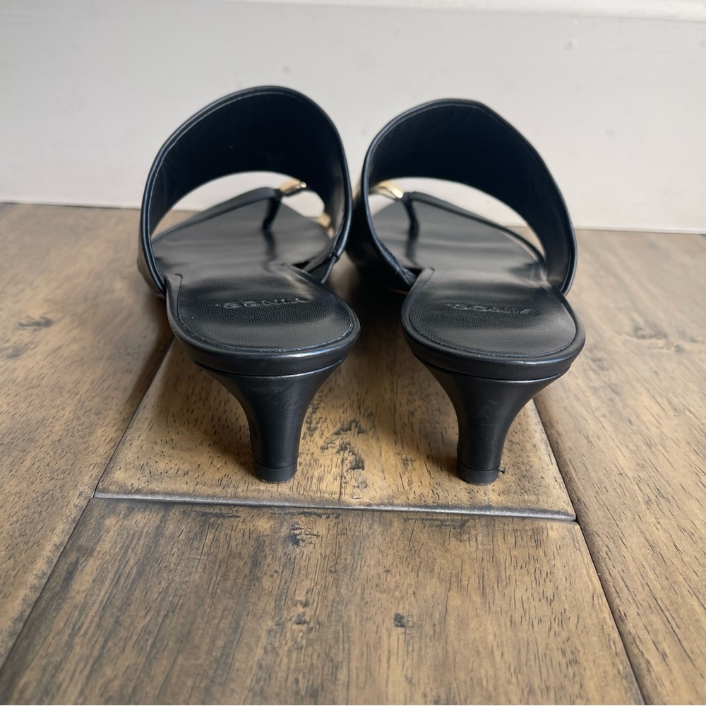 Vince Suzie Almond Toe Kitten Heel Sandals Mule Black Leather 38.5 - Picture 9 of 11